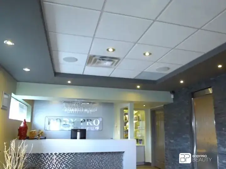 Reception and student area at Body Pro Beauty’s Brampton campus.